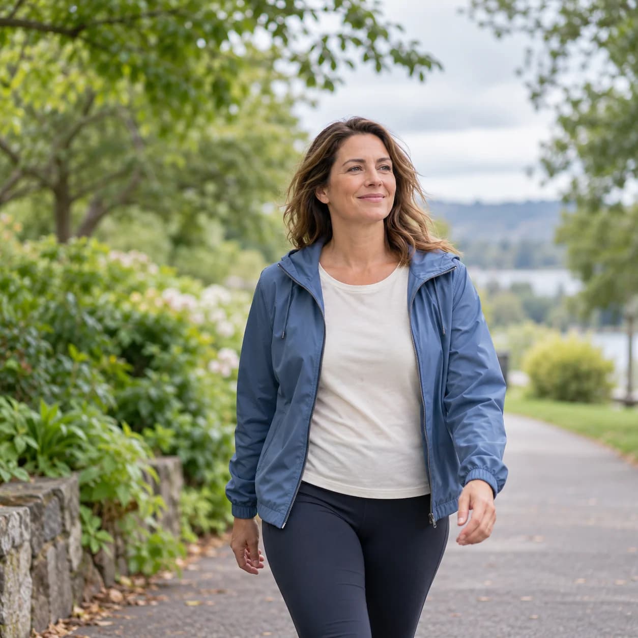 A woman enjoying a walk outdoors